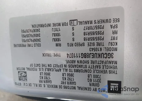 2011 Chevrolet Silverado 1500 Hybrid 1Hy z USA, uszkodzony, nr VIN 3GCUKUEJ8BG111074